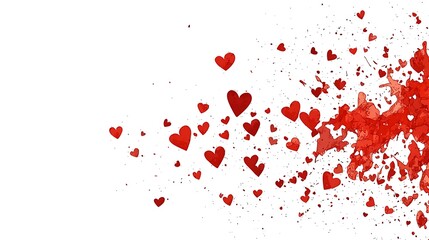 Bright Red Heart Shapes on White Background with Dynamic Splashes and Artistic Element