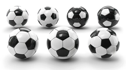 Soccer balls, various angles, studio shot, white background