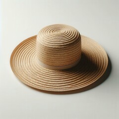Minimal floating straw hat on clean white background. High-resolution, isolated object perfect for fashion mockups, summer themes, and design overlays.