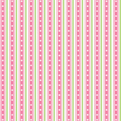 Naklejka premium Seamless vertical striped pattern in soft pink with white dotted lines and pastel accents. Cute and playful background perfect for kids designs, textiles, wrapping paper, stationery, digital projects.