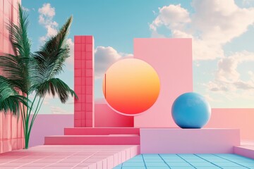Pastel Geometric Outdoor Scene