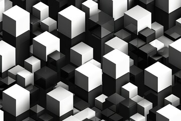 Obraz premium Abstract grayscale 3D rendering of cubes, forming a complex, dense, and textured pattern.