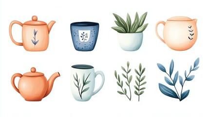 Charming teapots and decorative plants collection.