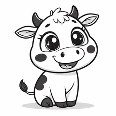Fototapeta premium Coloring page with a cute cow for kindergarten. Black and white illustration with a cow. Printable sheet