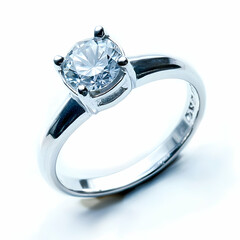 Sparkling solitaire diamond engagement ring on white background, perfect for jewelry websites or advertising
