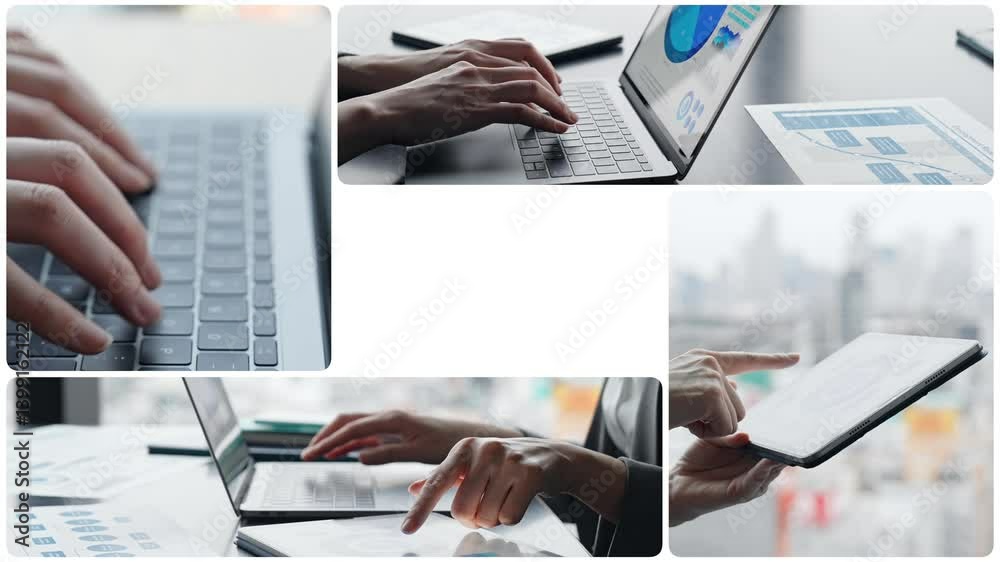 Poster Collage video showing various digital device usage scenes