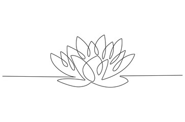 Continuous one line drawing of Lotus flower. Single line drawing illustration of Lotus flower. Spa banner and business card concept vector art. Doodle line illustration.