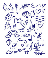 Vector illustration of Doodle cute for kid, Hand drawn set of cute doodles for decoration on white background.	