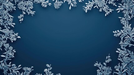 Elegant Floral Frame with Delicate White Flowers Against a Dark Blue Background for Creative Design