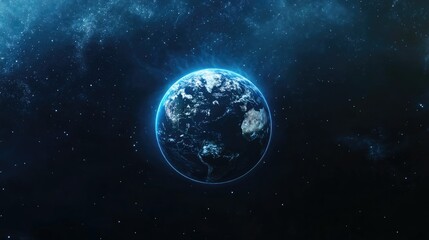 Obraz premium A geometric globe representing Earth. set against a vibrant blue background. symbolizing global connectivity and technology. ideal for educational or corporate use