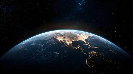 Obraz premium Earth From Space At Night With City Lights