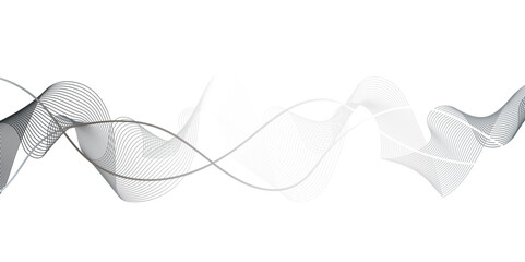 Abstract gray wave dynamic curve lines on transparent background with flowing particles. Gray and white abstract background with flowing particles. Digital future technology concept. 