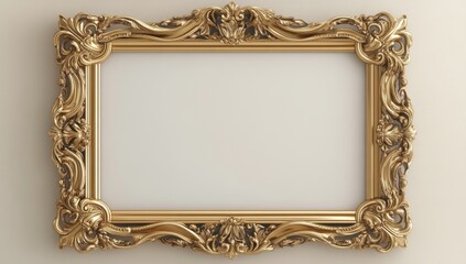 Gold ornate picture frame, decorative, empty, classic, elegant