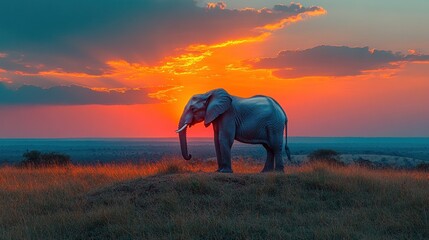 Obraz premium African Elephant at Sunset: A Majestic Silhouette