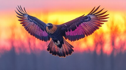 Obraz premium Majestic Wedge-tailed Eagle in Flight at Sunset