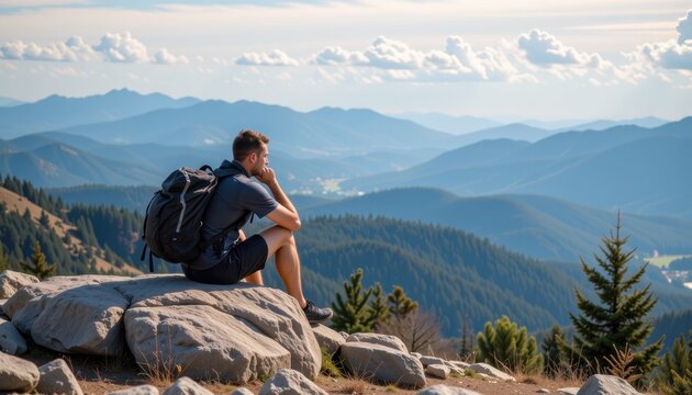 Adventurous solo hiking experience in the mountains nature photography scenic overlook tranquil environment