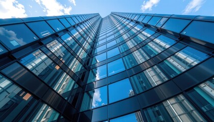 Obraz premium Captivating skyscraper reflection urban city architectural photography clear sky low angle modern design