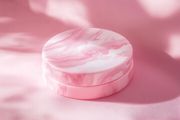 Pink Marble Cosmetic Container on a Soft Pink Background