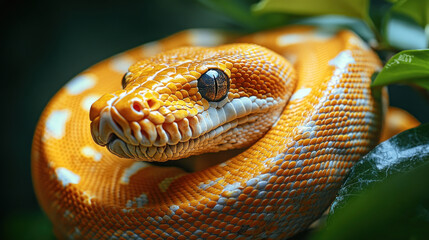 Fototapeta premium Stunning Close-Up of an Albino Python in Lush Greenery