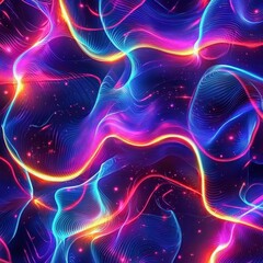 Fototapeta premium Colorful Abstract Waves with Neon Lights in a Dark Background