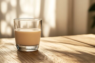 Refreshing Glass of Milk on Wooden Table