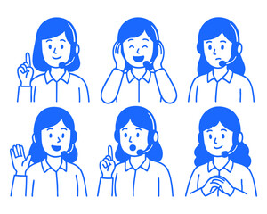 woman customer service avatar doodle cartoon drawing vector illustration set