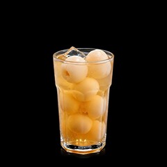 A Vietnamese lychee iced tea with whole lychees, black background, street food 