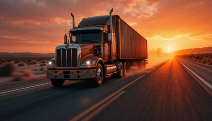 Cargo Truck Drive on Road.