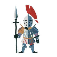 Naklejka premium Stylized warrior in armor, holding spear