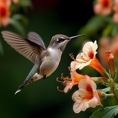 Fototapeta premium Hummingbird in Garden Blooms