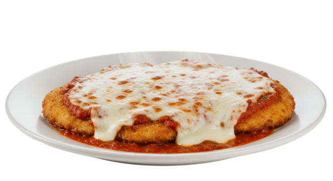 Deliciously baked chicken parmesan garnished with cheese and marinara sauce - Powered by Adobe