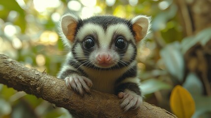 Naklejka premium Adorable Baby Lesser Mouse Lemur on a Branch