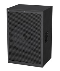 Single Black Subwoofer Cabinet with Mesh Front in 3D render