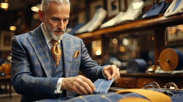 Master Tailor Inspecting Exquisite Fabric