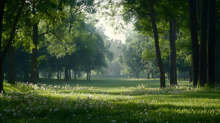 Sunlit Forest Path Through Meadow