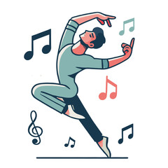 Cartoon of Dancer With Musical Notes in Playful Expression