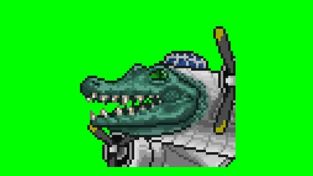 Flying crocodile, pixel art animation meme 