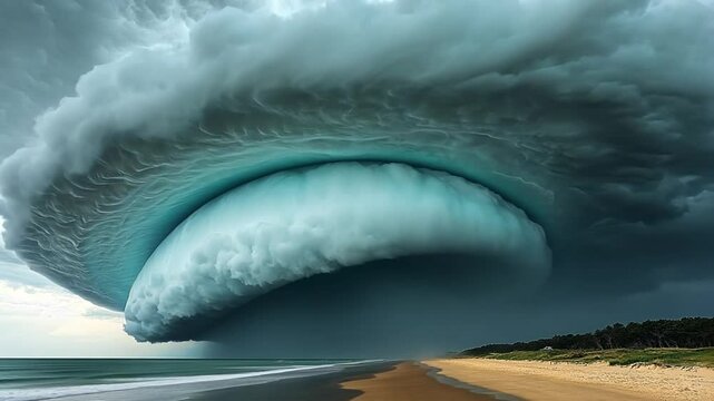 Majestic Arcus Cloud Formation Over Coastal Landscape
