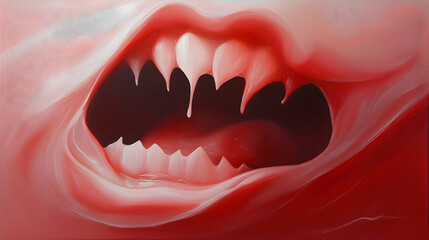 Naklejka premium Closeup Illustration of a Gory Open Mouth with Sharp Fangs