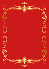 Vintage gold frame red background, luxury border