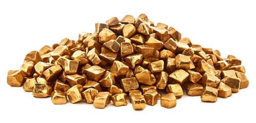 Pile of Brilliant Gold Nuggets on White Background for Financial and Investment Concepts