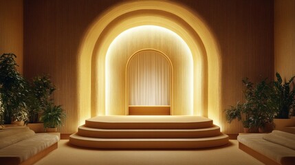 Fototapeta premium Interior design of an arched space with a stage and plants