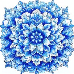 Digital Hand-Painted Portuguese Azulejo Tile with Intricate Blue and White Traditional Floral Pattern, Mediterranean Ceramic Art for Home Decor, Vintage European Style Majolica