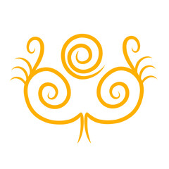 Abstract design featuring swirling patterns and shapes in vibrant orange against a white background