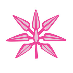 Abstract floral design featuring stylized pink petals radiating from a central point on a white background