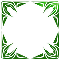Abstract green design with intricate shapes framing a blank center, ideal for backgrounds or graphics