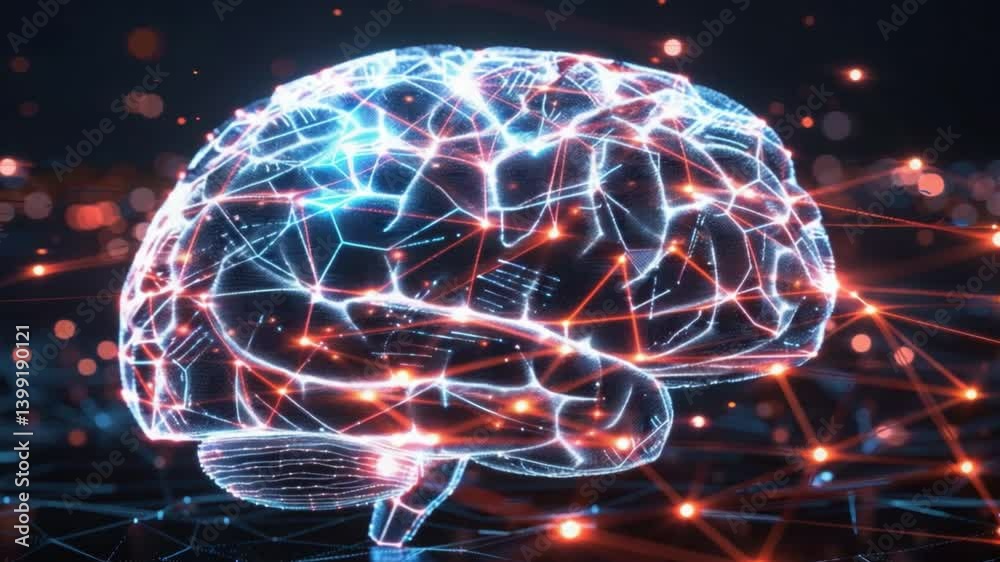 Poster glowing connections digital representation of brain showcasing neural networks and artificial intell