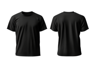 Blank black shirt mock up template, front and back view PNG