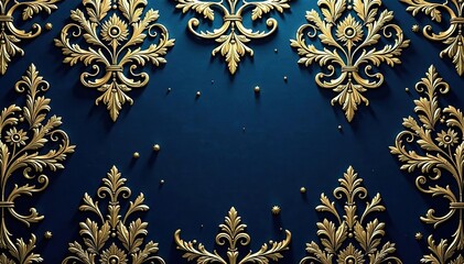 Intricate floral damask, elegant gold on navy , repeat, sophisticated