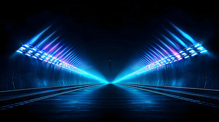 Dark Tunnel With Neon Blue And Purple Lights